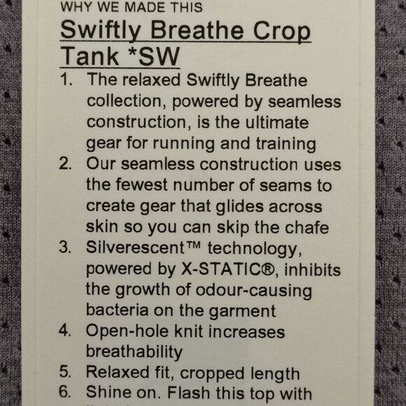 NWT LULULEMON SEAWHEEZE Grey LTWT Swiftly Breathe Crop Tank Top Size 10, 12 - Picture 10 of 10